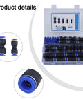 Rock Solid 80 Piece Straight Push Tube Connector Kit For Pneumatic Air Hose In Various Sizes From 5/32 Inch To 1/2 Inch OD Fitting Set Compatible With PU PA PE PVC Nylon Pipe High Pressure Rated At 1 Point Five MPA Bold Black And Blue Colors, 80-piece kit in storage case