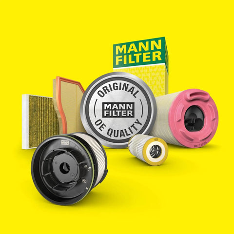 Assorted Mann Filters for vehicles on a yellow background