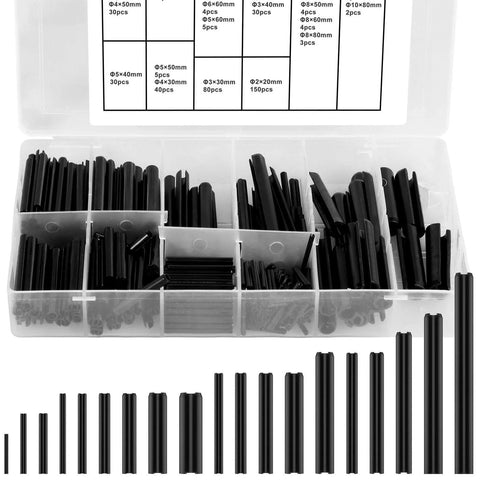 Pro Grade 450 Piece Stainless Steel Roll Pin Assortment Set With Slotted Hollow Spring Pins in storage case
