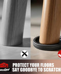 Comparison of furniture legs: one without and one with Tough Non Slip Furniture Pads For Hardwood Floors 8 Pack 2 Inch Anti Skid Floor Guards.