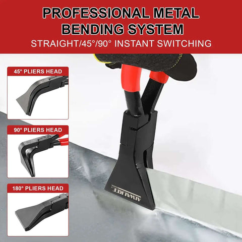 Sheet Metal Bending Pliers Set, 3-Piece Straight 45 Degree 90 Degree Hand Seamer, heat-treated carbon steel, showing jaw angles.
