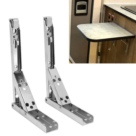 Heavy Duty Folding Shelf Brackets Set For Small Spaces, 8 Inch Cold Rolled Steel shown in kitchen setup