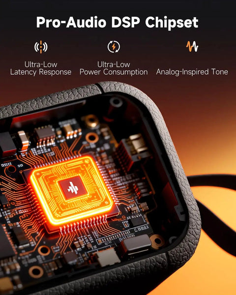 Close-up of the Pro-Audio DSP Chipset inside the Portable 25W Mini Electric Guitar Amp With Dual Speakers Smart App Control.