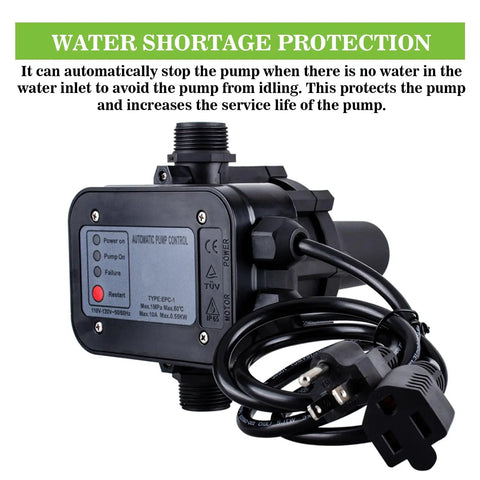 Close-up of IP65 Automatic Water Pump Controller With Pressure Switch And Flow Sensor, electric cables visible