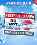 Top Shelf Restricted Area Do Not Enter Signs For Crews Heavy Gauge Aluminum Metal Plate Four Pack All Season Fade Resistant Job Site Ready Pre Drilled Holes Straight Up Easy Hang with water splash