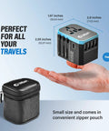 All In One Global Travel Adapter For Europe UK Australia And US With 1 AC Outlet 1 USB-C Port And 4 USB-A Ports on hand