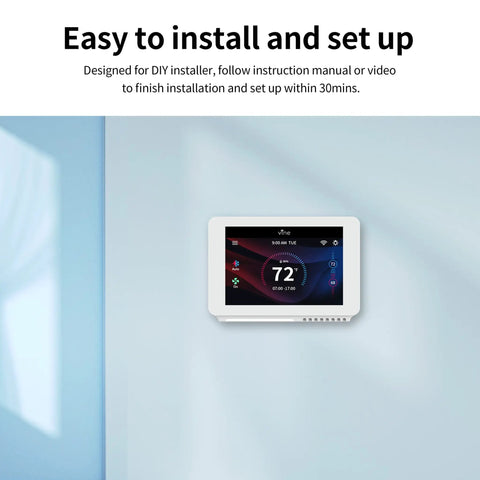 Smart WiFi Thermostat With 7 Day 8 Period Programmable Schedule, Remote From Your Phone Or Laptop, Works With Alexa And Google Assistant, TJ919E 6th Gen displayed on wall
