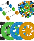 Colorful wheels and axles from Bulk 100 Plastic Wheels And 50 Steel Axles Set For STEM Projects And DIY Cars And Crafts