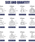 Assorted stainless steel flat washers kit, 100 pieces, 12 sizes M3-M12, for screws and bolts.