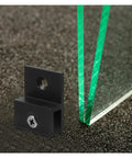 Heavy Duty Glass Fixing Clips Set, H Type Black Aluminum Alloy Wall Mount Clamps next to glass panel