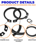Close-up of elastic retaining rings for manganese steel holes from 4 In 1 Snap Ring Pliers Set With 380 Pcs Retaining Ring Kit.