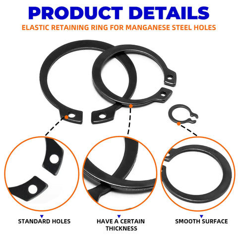 Close-up of elastic retaining rings for manganese steel holes from 4 In 1 Snap Ring Pliers Set With 380 Pcs Retaining Ring Kit.