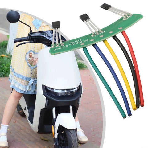 Badass 41F Hall Effect Sensor Board For 1000W To 2000W Brushless Motors On Electric Trikes, shown with colored wires on an e-scooter.