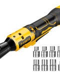 Half Inch Cordless Ratchet Wrench With a Beast Brushless Motor, 100 Nm High Torque, 7 sockets, adapter and extension bar shown