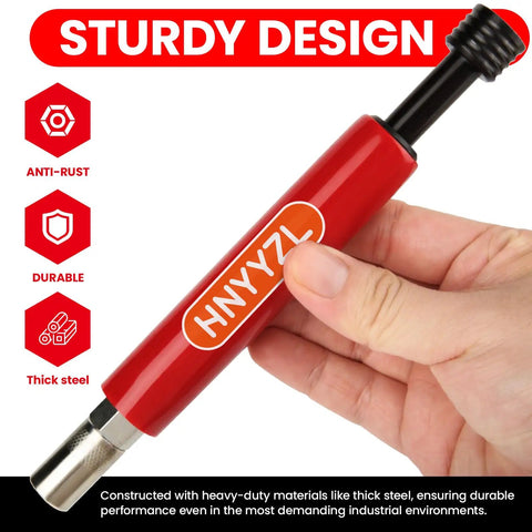 Hand holding sturdy red Grease Fitting Cleaning Tool For Quick Clog Removal with anti-rust design and durable steel construction.