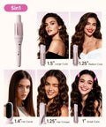 5 In 1 Auto Curling Iron Set With Interchangeable Barrels 1 Inch 1.25 Inch 1.5 Inch Curling Wand Hair Crimper And Straightening Brush