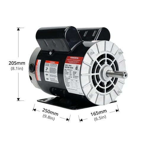 2 HP Single Phase Electric Motor for Air Compressors Dual Voltage 115 Volt and 230 Volt 3450 RPM 56 Frame side view