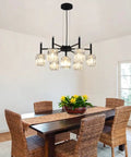 Farmhouse Chandelier 7 Light Black Pendant Light With Glass Shade Dope Industrial Vintage Hanging Fixture in dining room