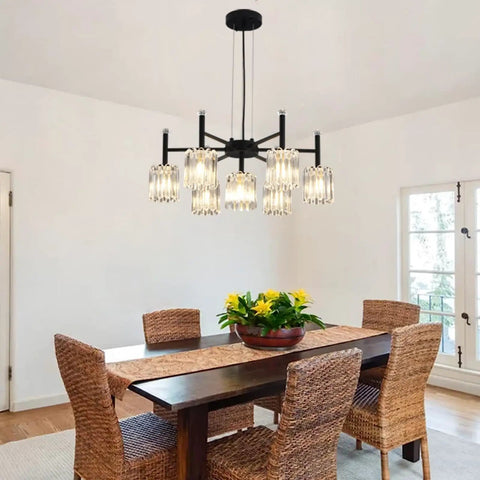 Farmhouse Chandelier 7 Light Black Pendant Light With Glass Shade Dope Industrial Vintage Hanging Fixture in dining room