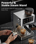 Espresso Machine With Burr Grinder And 20 Bar Pressure, Milk Frother Steam Wand, Stainless Steel Home Coffee Maker In Use