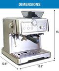 Barista Grade Home Espresso Machine With 9 Bar Pressure Automatic Coffee Maker with dimensions labeled