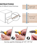 Installation instructions for Arch Cabinet Pulls 3 Inch Matte Black Solid Zinc Die Cast with board thickness guide and screwdriver usage.