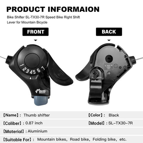 Front and back view of 7 Speed Bike Shifter Right Handle Trigger For Mountain City Road Folding Bikes SL TX30 7R Thumb Shift Lever