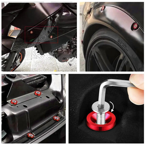 20 Piece Billet Aluminum Fender Washers Kit For Universal Engine Bay Dress Up, red washers mounted on motorcycle body panels