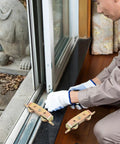 Heavy Duty Aluminum Alloy Sliding Door Rollers Featuring Double Bearing Wheels For Slick Patio Track Replacement And Complete Indoor Outdoor Gate Hardware Kit being installed.