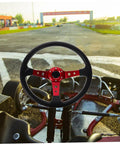 Universal 14 Inch PU Racing Steering Wheel With Horn Button Red Drift Wheel for go-kart showing comfortable grip and compatibility
