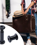 Dead Simple Stainless Steel Hex Drive Binding Post Screw Kit With Barrel Nuts And Allen Wrench For Furniture Assembly And Diy Projects Badass Heavy Duty Hardware with black screws beside a suitcase.