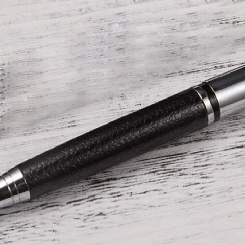 Close-up of Rotary 0.5mm Ballpoint Pen Set With Leather Grip, Metal Body And Smooth Gel Ink, Refillable Refills, Great Gift For Students And Pros