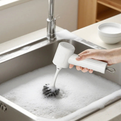 Cordless Electric Spin Scrubber With 1500mAh Battery cleaning sink with dual speed handheld brush in soapy water