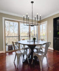 Dining room with Matte Black 6 Light Farmhouse Chandelier For Dining Room And Kitchen Island Modern Metal Lighting Fixture