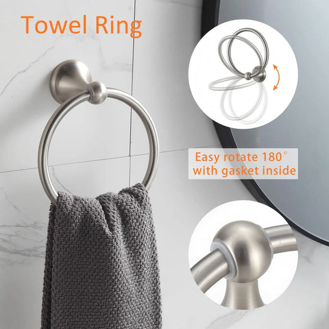 Brushed Nickel Adjustable Towel Bar 24 Inch Expandable 4 Piece Bathroom Hardware Set Wall Mounted With Towel Ring detail view