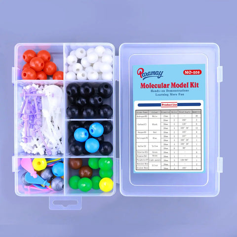 Open box of Chemistry Molecular Model Kit with 208 Pieces for Students and Teachers Organic and Inorganic Learning Set.