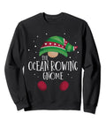 Black sweatshirt with 'The Ocean Rowing Gnome' design, part of the Gnome Family Matching Christmas Pajamas Sweatshirt Set For Ocean Themed Holiday Fun Cozy Family Christmas PJ Top For All Ages Perfect For Photos Parties And Cozy Nights In.
