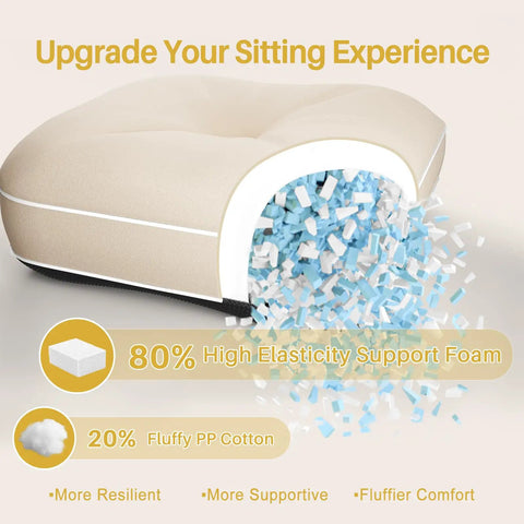 Cutaway view of beige Thick Memory Foam Rocking Chair Cushions Set With Non Slip Ties For Indoor Outdoor, showing foam layers