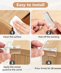 Tough As Nails Table Corner Guards 8 Pack Giant T Shaped Corner Protectors For Baby installation steps on a wooden table.
