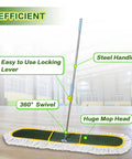 Heavy Duty Commercial Dust Mop For Hardwood Floors With Two Reusable Cotton Yarn Heads And Telescopic Stainless Steel Handle for easy maneuvering.