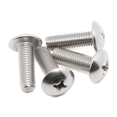 Built Tough 1/4-20 By 1/2 Inch Truss Head Machine Screws Full Thread Grade 304 Stainless Steel in a pile for various applications.