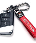 Red Leather Car Keychain For Audi A1 A3 RS3 A4 A5 A6 A7 RS7 A8 Q3 Q5 Q7 R8 With Durable Zinc Alloy Accents and Audi key fob