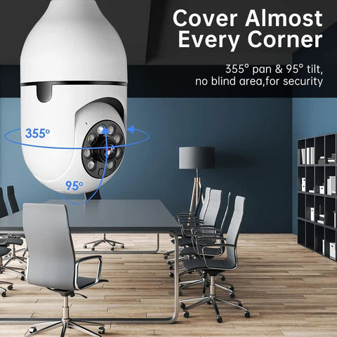 Outdoor WiFi Lightbulb Security Camera With 360 Degree View And 2.4G WiFi HD Night Vision showing camera in room