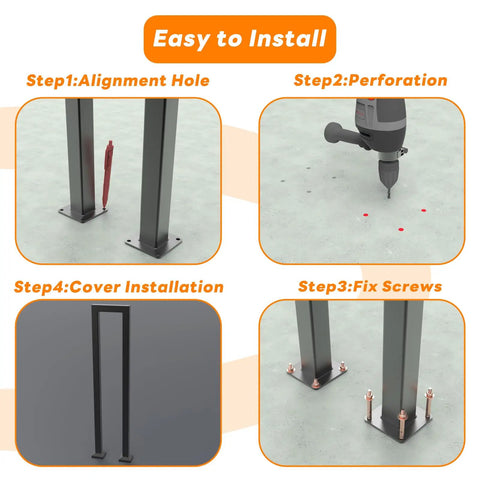 Installation steps for Rock Solid U Shaped Staircase Handrail Built Tough Floor Mounted Wrought Iron Railing with easy instructions.