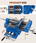 Beefy 6 Inch Cross Slide Drill Press Vise Workhorse Benchtop Clamp for Precision Milling and Drilling, size details diagram