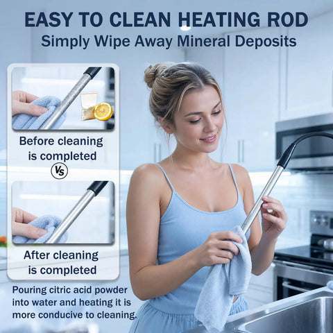 Portable 1800 Watt Immersion Water Heater For Small Pools And Tubs With Plug And Play Setup For Instant Hot Water being cleaned.