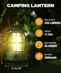 LED Camping Lantern With USB C Rechargeable Battery Stepless Dimming Vintage Portable Light for camping outdoors