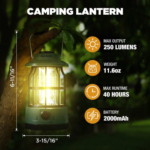 LED Camping Lantern With USB C Rechargeable Battery Stepless Dimming Vintage Portable Light for camping outdoors