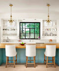 Modern 3 Light Gold Pendant Light With Clear Glass Shade, Mid Century 15 Inch Pendant Lighting in kitchen island setup.