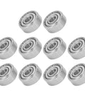 Pack of 10 S624ZZ Stainless Steel Bearings 4x13x5mm for Skateboards, Roller Skates, Longboards, and Quad Skates displayed on white background.
